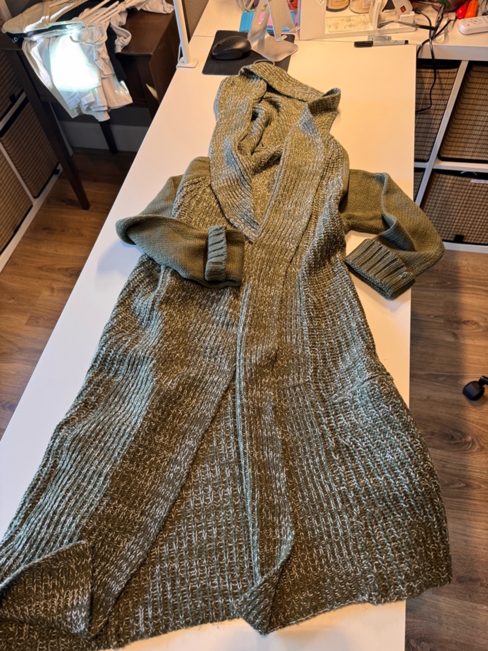 Olive Green Long Knit Cardigan Sweater